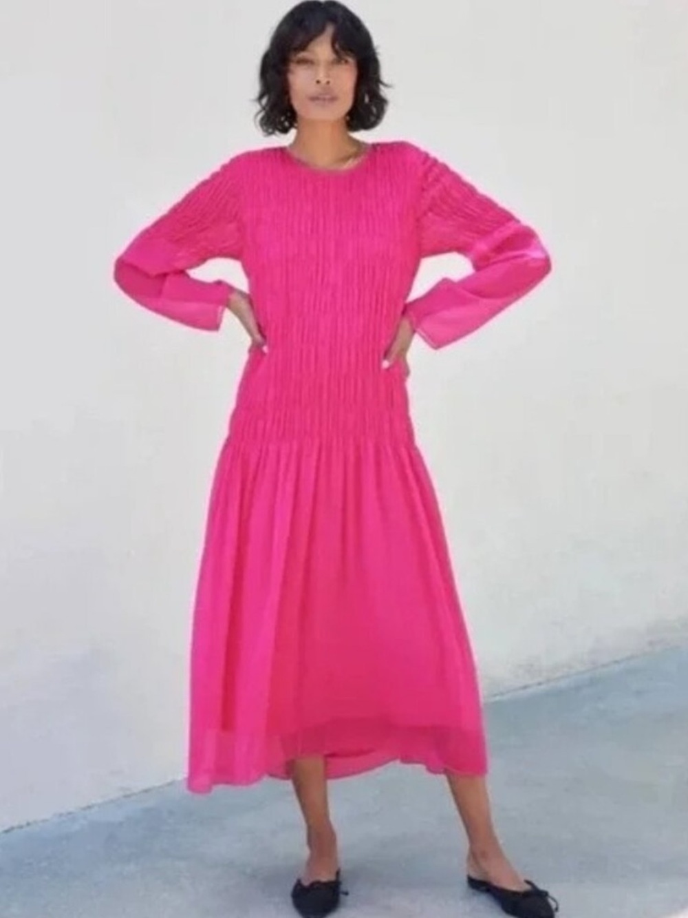 AYR something special maxi dress hot pink silk cotton crinkle size M